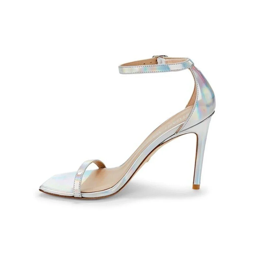 Stuart Weitzman Nudistcurve Sandals Womens US 5.5 Silver Stiletto Heel JOBB1965